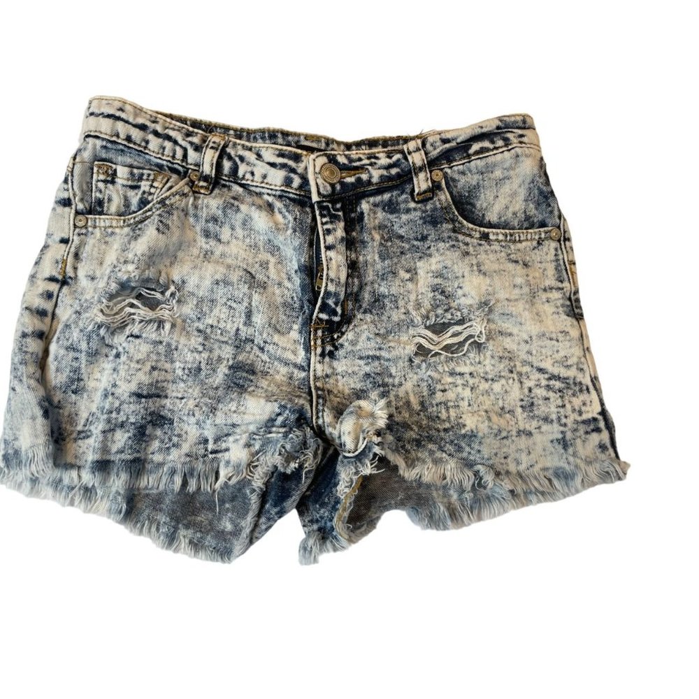 Gogo Jeans Womens Cut Off Shorts G01331 Raw Hem Distressed Stretch Blue White 7